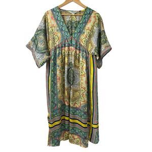Sundance Boho Paisley Print Midi Dress Multicolor V-Neck Short Sleeve Size M